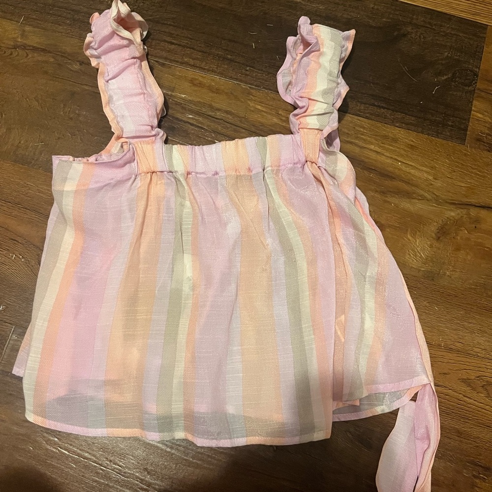 Blu Pepper Pink and Cream Ruffled Top